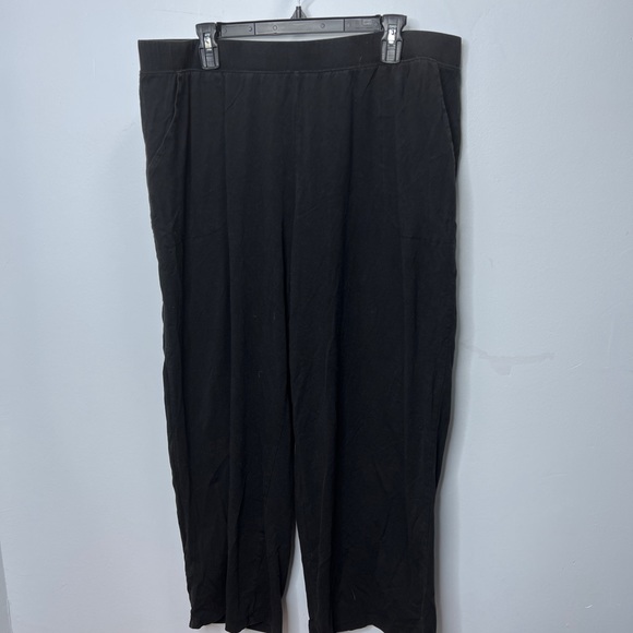 Denim & co classic black wide leg cozy pants w pockets